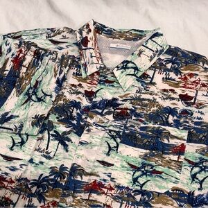 Columbia PFG Mens Large Fishing Shirt Tropical Hawaiian Print All Over Vented